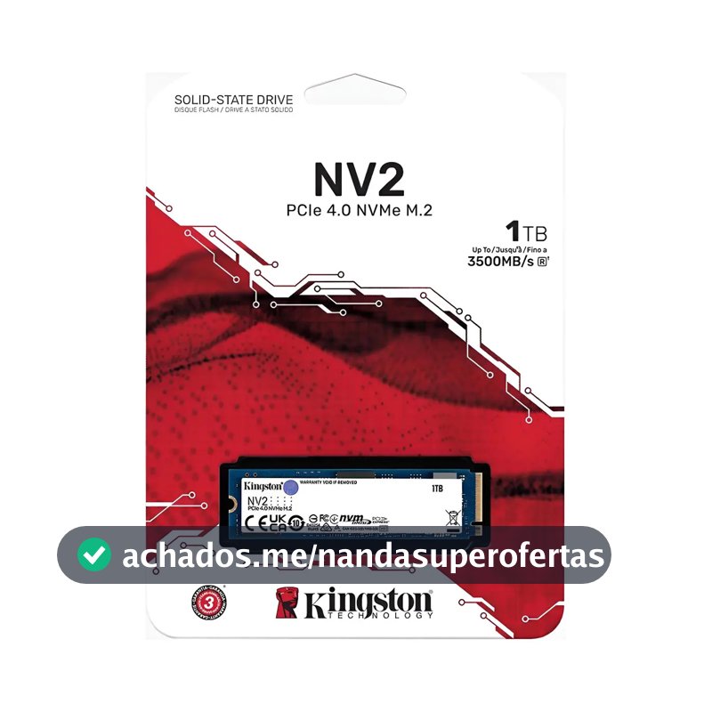 SSD M2 1TB Kingston Nvme2 Pcie 4.0 3500 Mb/s Cor Preto SNV2 1000G