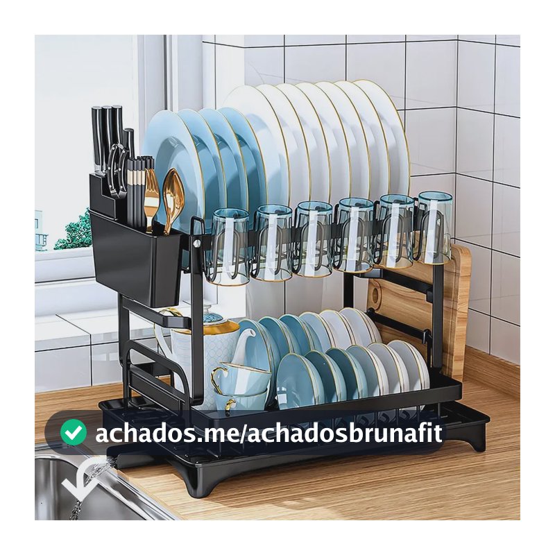 Organizador De Louças 2 Andares Inox Preto Para Cozinha Preto