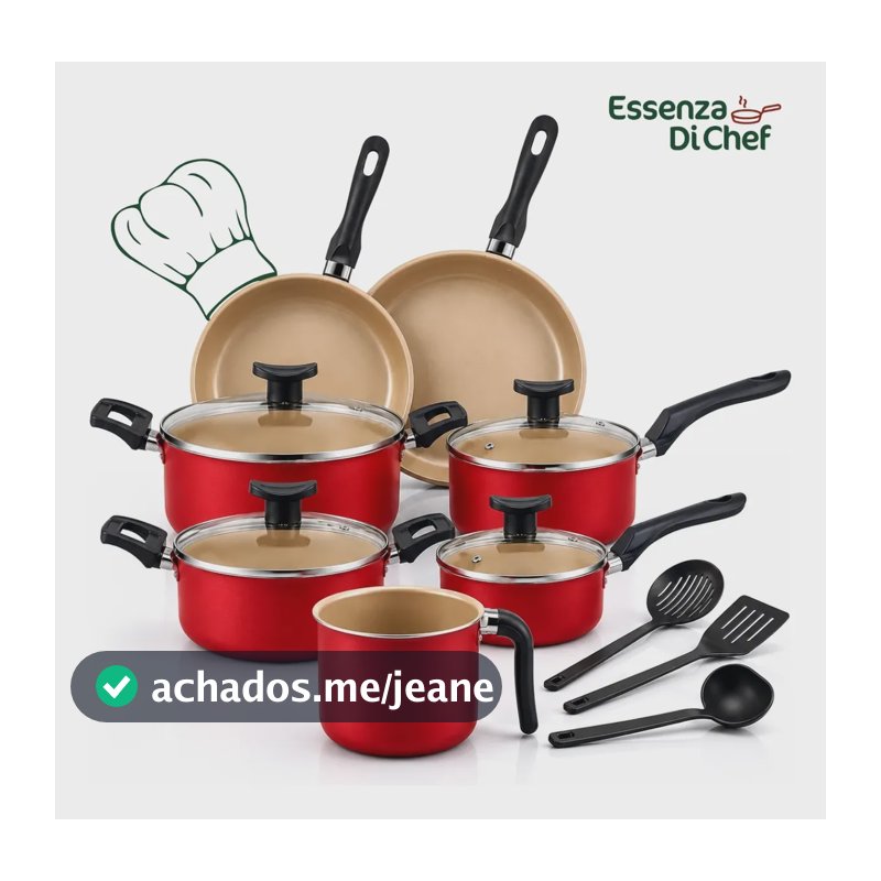 Conjunto Panelas Antiaderente 10 Peças Teflon Várias Cores Cereja