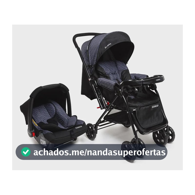 Travel System Duo, Cosco Kids, Reverse, 0 a 15kg, Preto Rajado