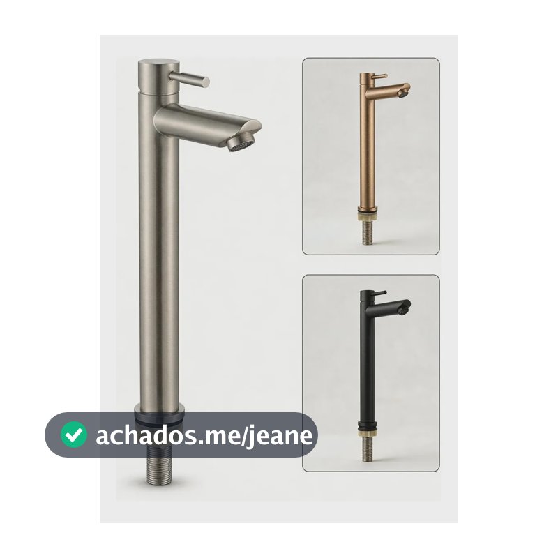 Torneira Aço Inox Lavatório Banheiro Bica Alta Prateado Fosco