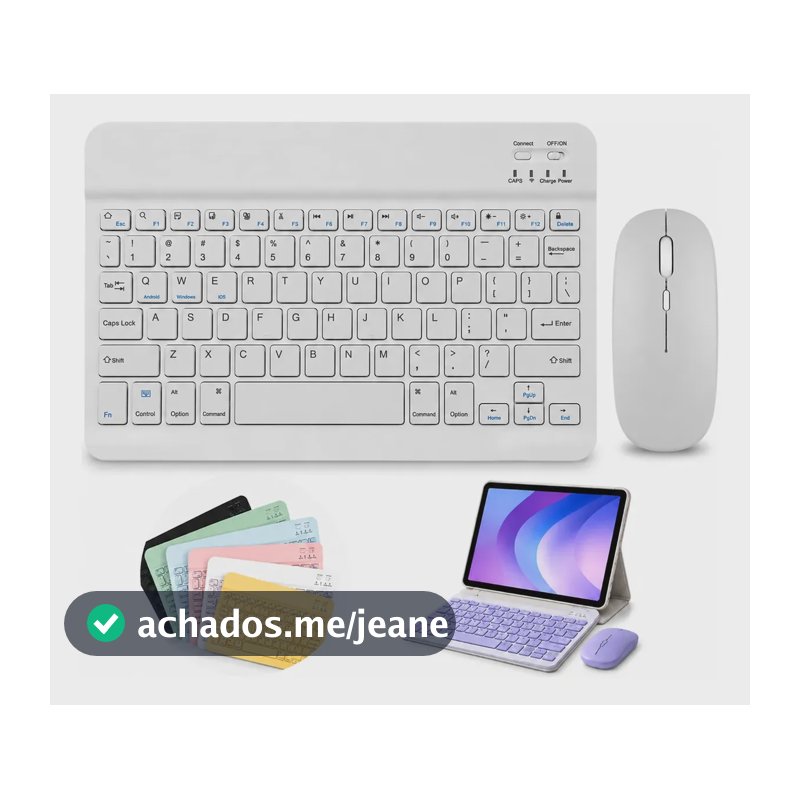 Kit Teclado Mouse Bluetooth Magnético Para Tablet E Celular Branco
