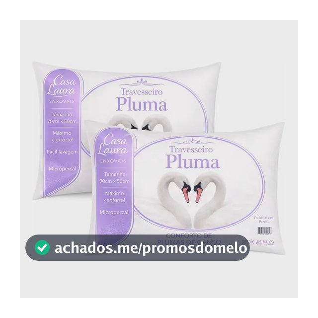 Kit 02 Travesseiro Antialérgico Pluma De Ganso 70cm X 50cm Cor Branco