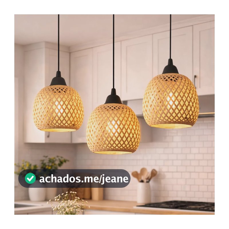 Kit3 Lustre Pendente Bambu Artesanal Decorativo Bancada Ilha 127/220v Fiação Preta