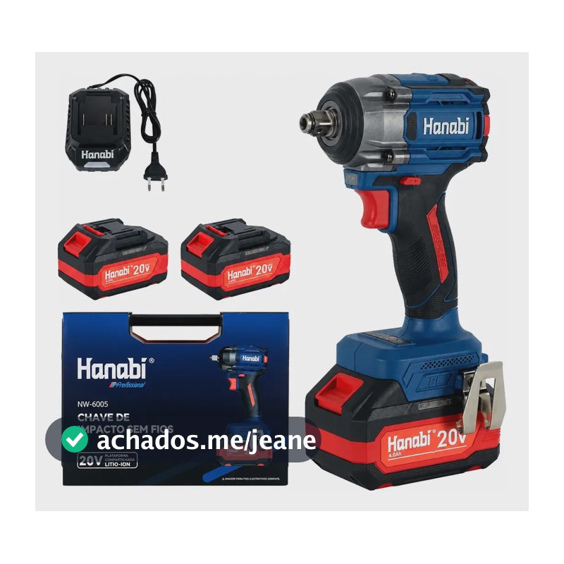 Chave De Impacto Sem Fio Hanabi 20v 500nm 4.0ah Profissional Preto 127/220v