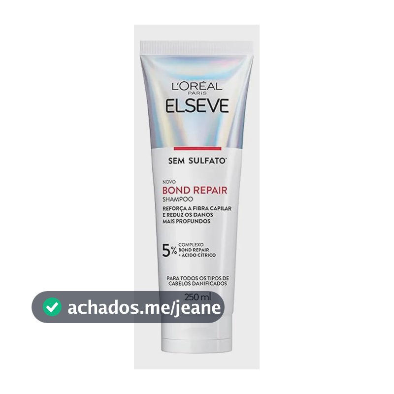 Shampoo Reparação Molecular Limpeza Suave Sem Sulfato Reconstrói Ligações Devolve Força Com Ácido Cítrico Cabelos Danificados Elseve Bond Repair L'Oréal Paris 250ml