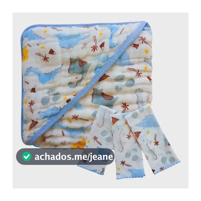 Kit Toalha Capuz Bebê + 3 Paninhos De Boca Algodão
