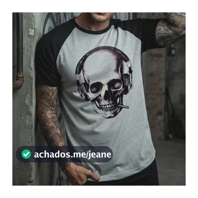 Camiseta Blusa Camisa Caveira Crânio Som Fone Ouvido
