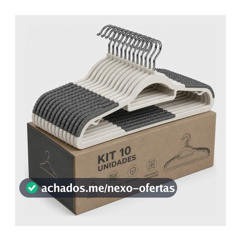 Cabides Adulto Antideslizante Para Roupas Kit 10 Unidades Cor Cinza