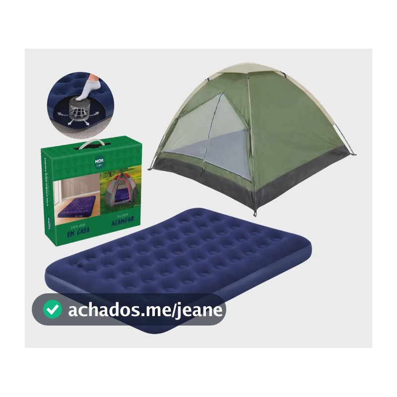 Barraca Camping Acampamento 2p Colchão Casal Bomba Pe Verde Verde