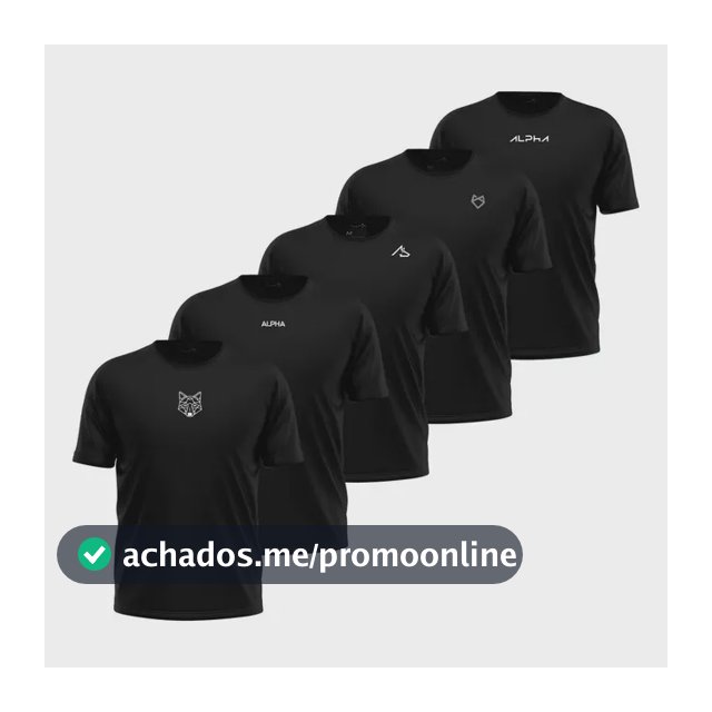 Kit 5 Camisetas Dry All Black Alpha