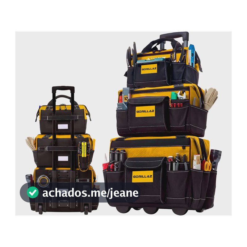 Kit 3 Bolsas Para Ferramentas Reforçada Com Carrinho Alça Telescópica Eletricista Encanador Carpinteiro Cor Amarelo E Preto Gbc-300 Gorillaz