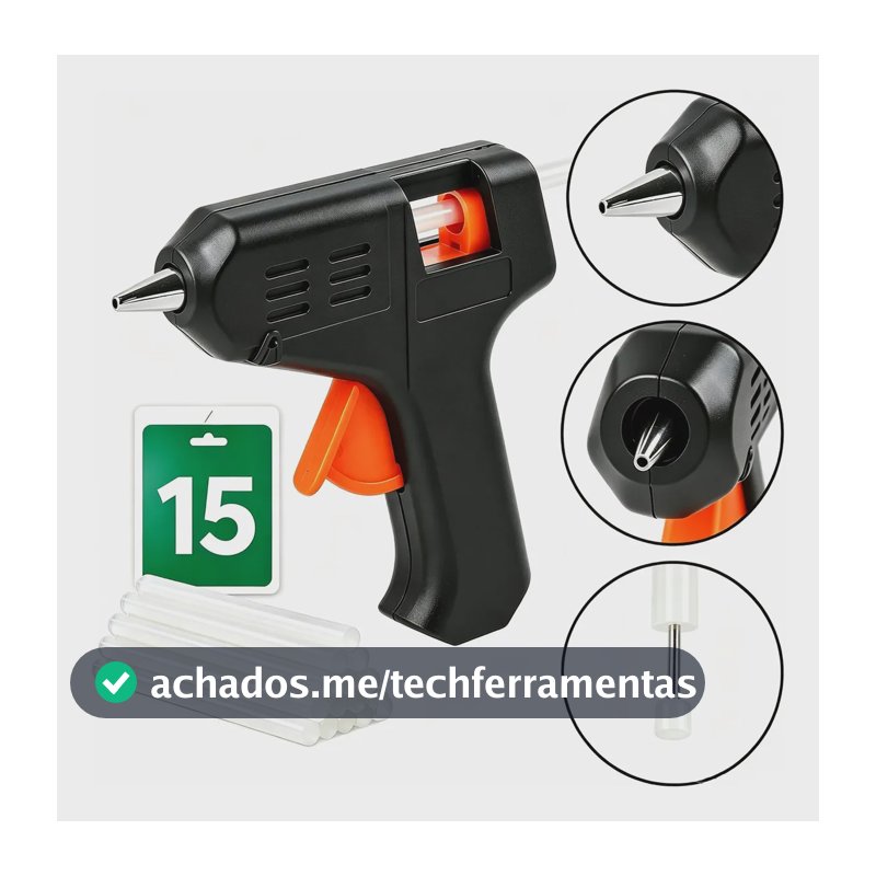 Kit Pistola de Cola Quente 20W Bivolt + 15 Bastões, Ideal para Artesanato, Decoração e Reparos Domésticos