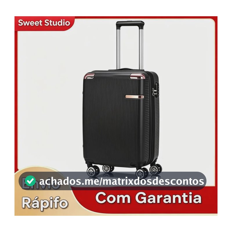 Mala de Bordo Rígida ABS Preto Sweet Studio com Rodas Duplas 360° para Viagem Preto 2080