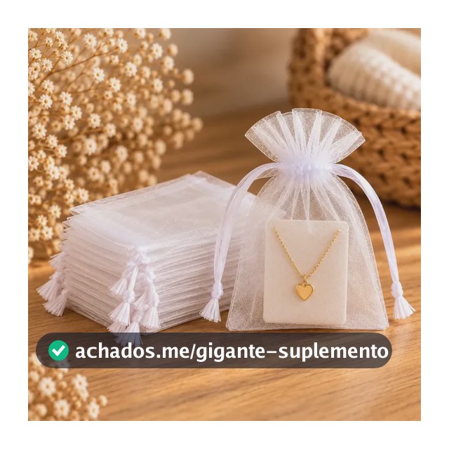 Kit 100 Saquinho Saco Organza 7x9 Branco Lembrancinha Joia Branco Liso