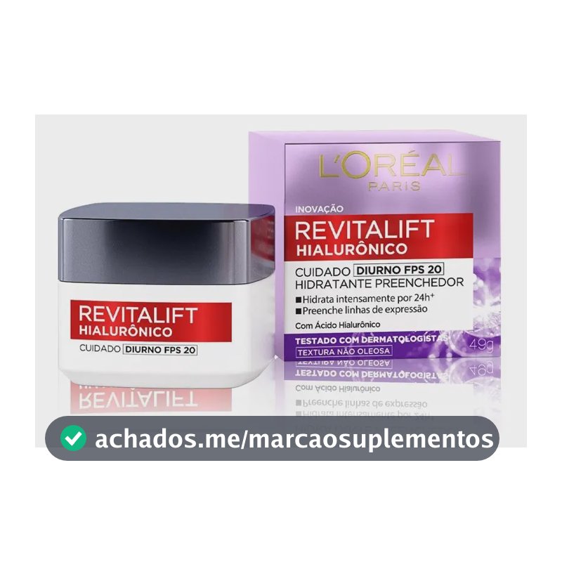 L'Oréal Paris Revitalift Hialurônico Creme Hidratante Facial Antirrugas Diurno, Reduz Linhas Finas, Uniformiza a Pele, Melhora a Textura e Firmeza, 49g