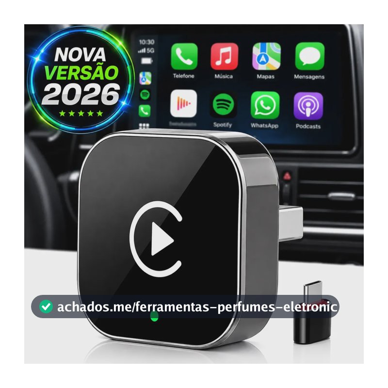 Adaptador CarPlay e Android Auto Sem Fio para Multimídia Landara 2 em 1 Com Bluetooth USB