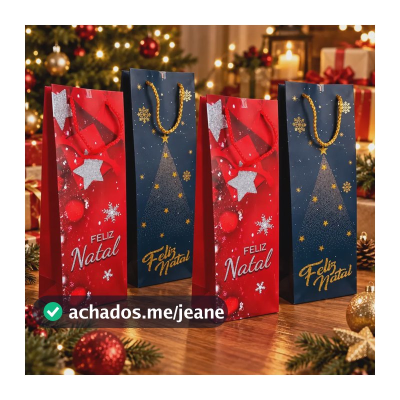 Embalagem Presente Natal Vinho 36cm Com Brilho Gliter 4 Unid