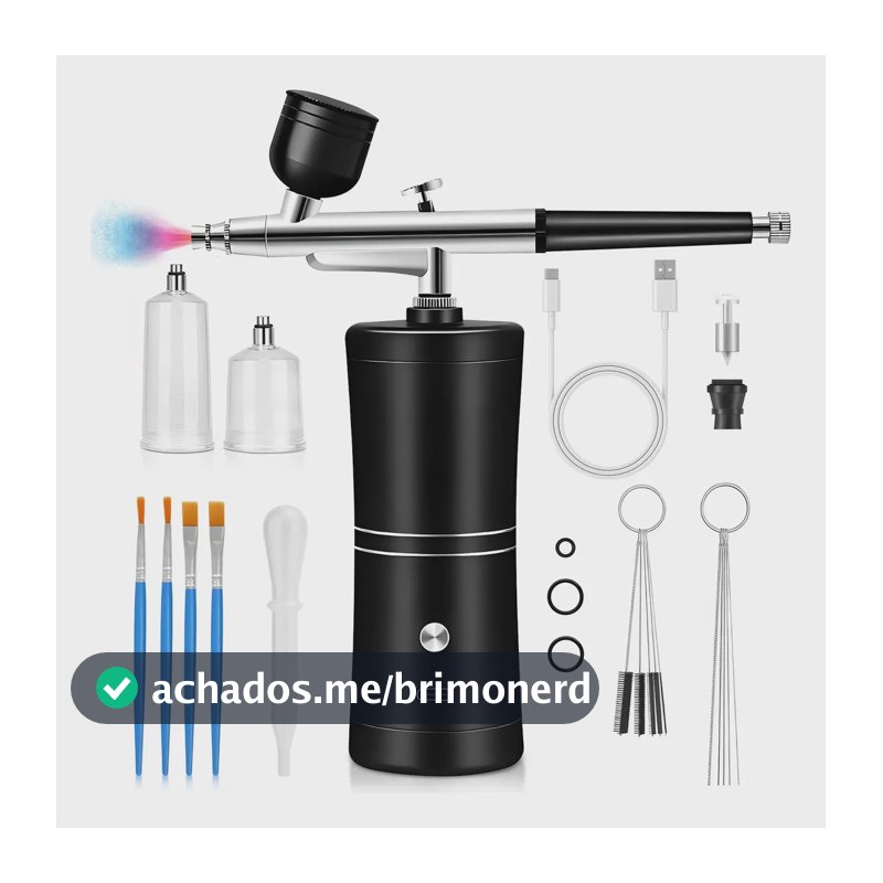 Kit Compressor Aerógrafo Usb Recarregável Sem Fio Portátil Preto