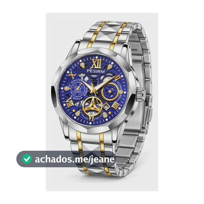 Relógio Masculino De Pulso Analógico Quartzo Com Data 41mm Prata E Dourado Azul