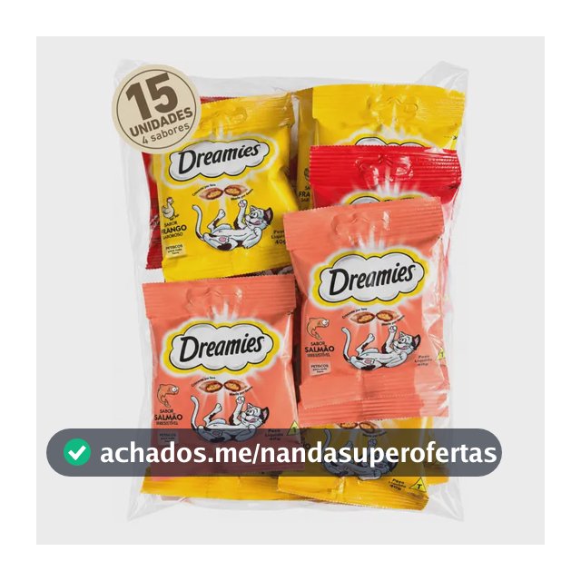 Petisco Dreamies Para Gatos Pacote Com 15 Sache Misto 600g Carne, Frango, Salmão E Queijo