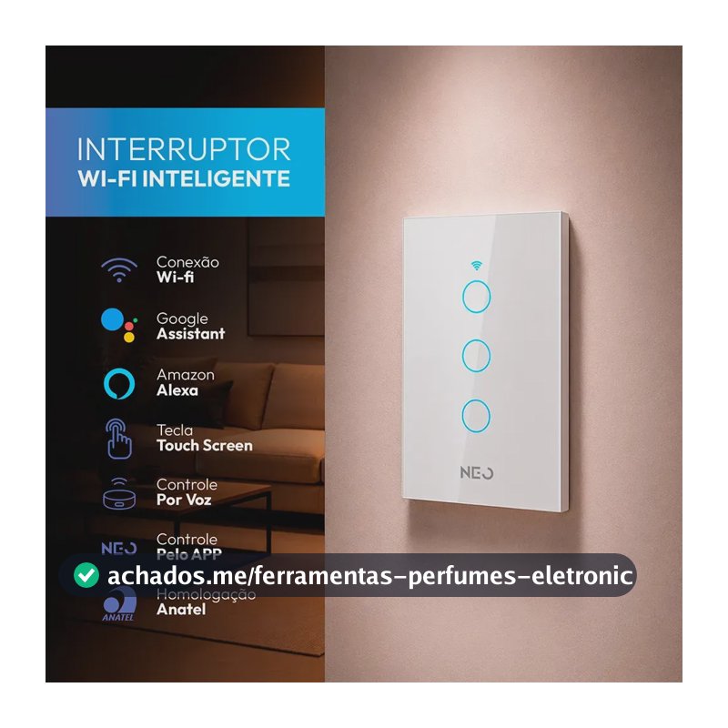 Interruptor Inteligente Smart Wi-fi 2.4 Ghz Alexa Google 3 Botões 4x2 Bivolt Branco Cod: 291990392 Neo Avant