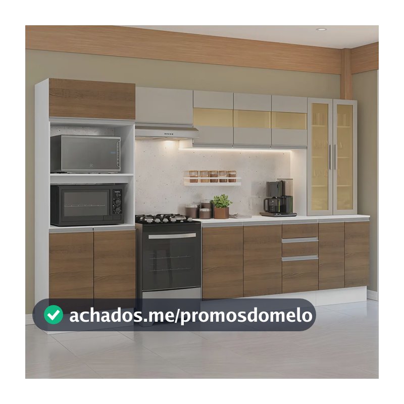 Armário De Cozinha Completa 100% Mdf 310 Cm Smart Madesa 04 Cor Branco/rustic/crema