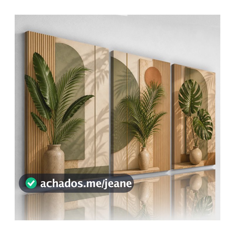 Quadro Decorativo Botânico Com Folhagens Verde Boho 122x60cm .