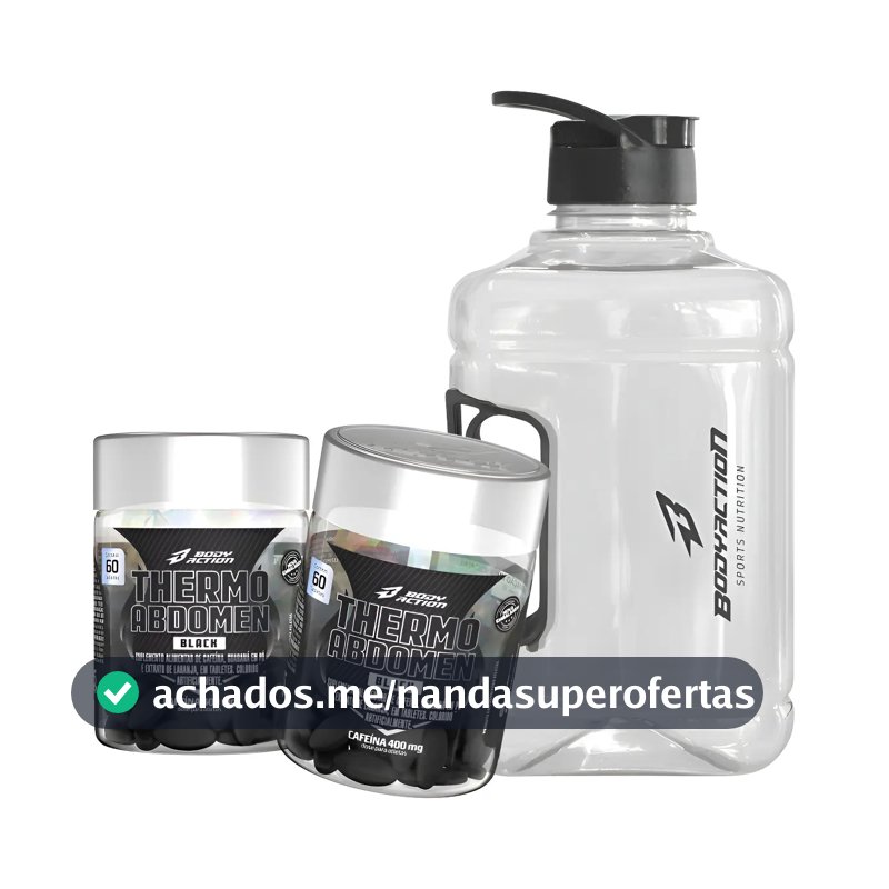 Kit 2x Thermo Abdomen Black 60 Comp 400mg Cafeína + Galão Sabor Sem sabor