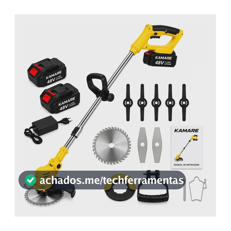 Roçadeira Eletrica cortador de grama 48V Bivolt 2 baterias portátil sem fio