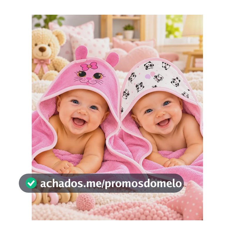 Kit 2 Toalhas De Banho Bebê Com Capuz E Orelhinha Infantil Rosa