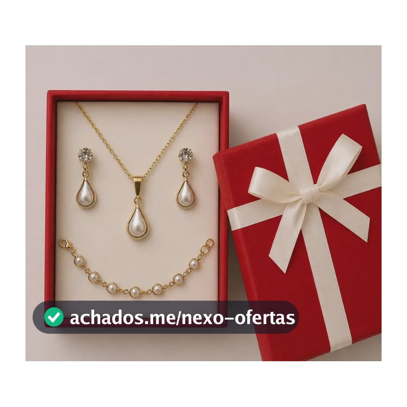 Colar Feminino Folheado A Ouro Com Pulseira Brincos E Caixa Dourado
