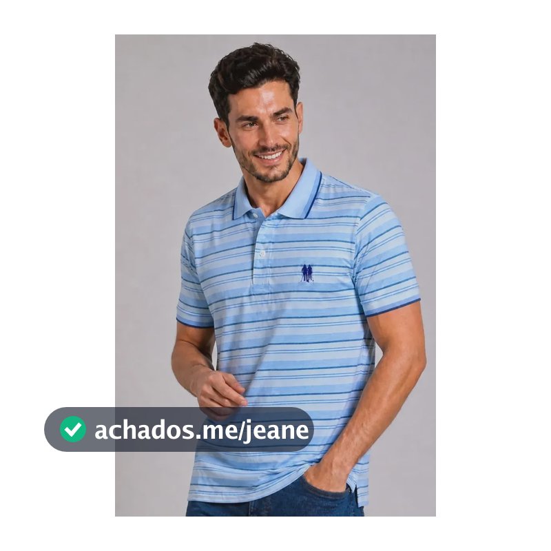 Camisa Polo Masculina Polo Wear Piquet Listrada Azul-claro G