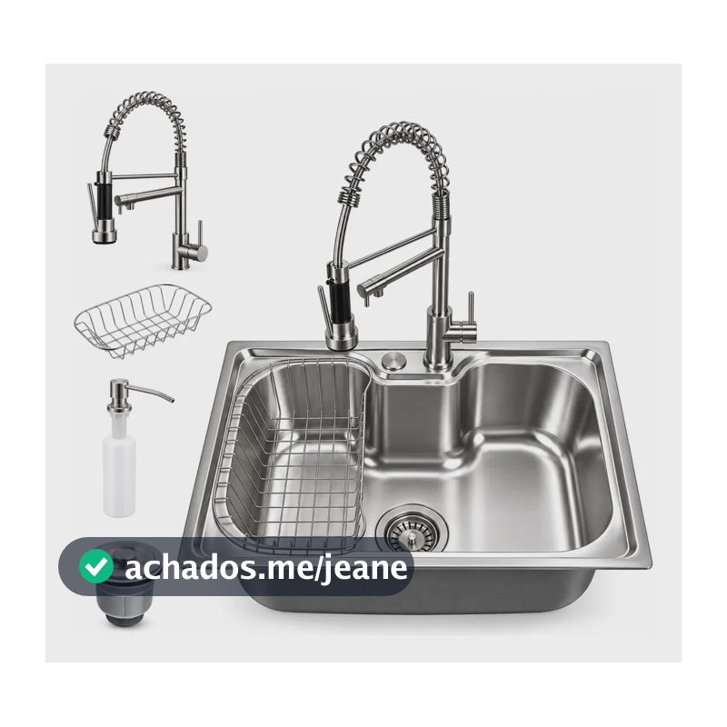 Kit Completo Cuba Inox Gourmet Dupla 50x40cm Com Torneira Cinza