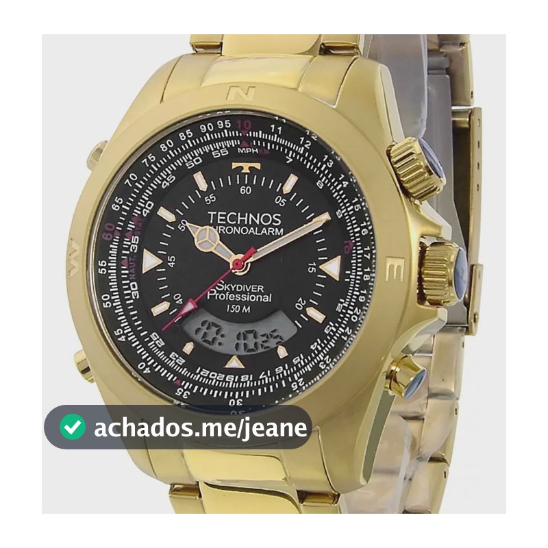Relógio Technos Masculino Skydiver Pilot T20565/4p Dourado Dourado Preto