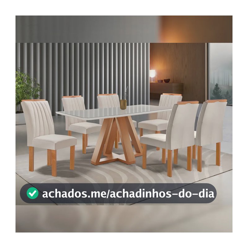 Conjunto Mesa 170x90cm Tampo Vidro 6 Cadeiras MDF Moderno Cel Móveis