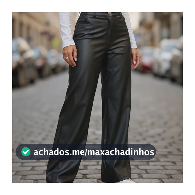 Calça Couro Feminina Wide Leg Cintura Alta Pantalona Premium