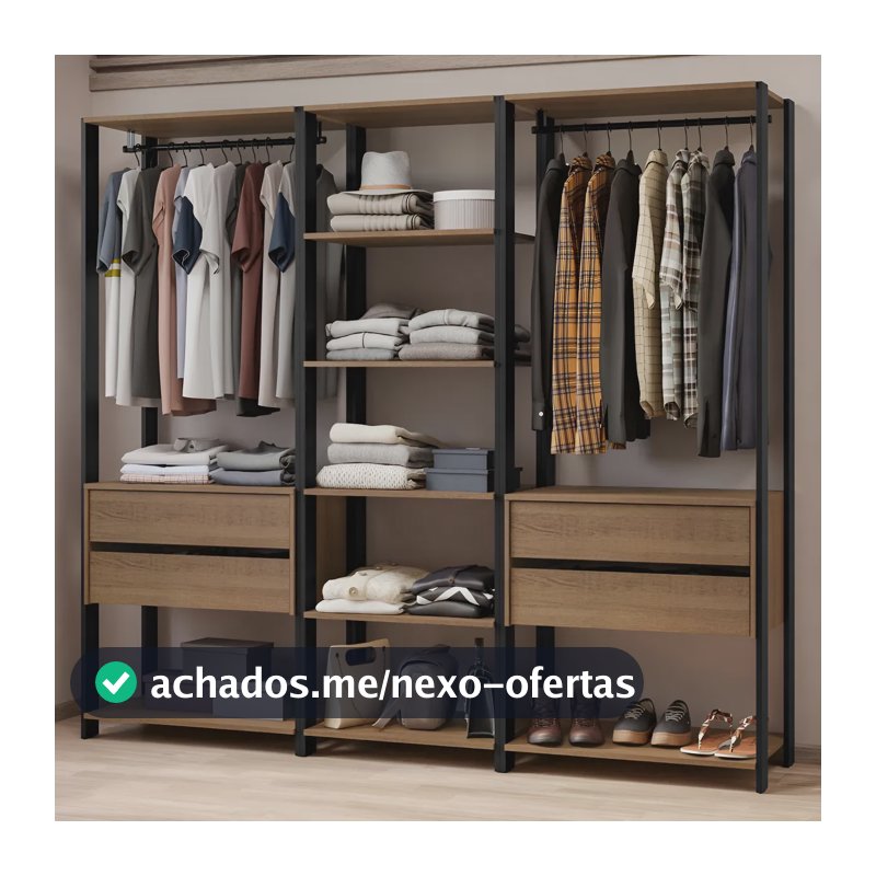 Guarda-roupa Closet Modulado Valencia 199cm Madesa Rp 02 Cor Rustic/Preto MDDR0300027K