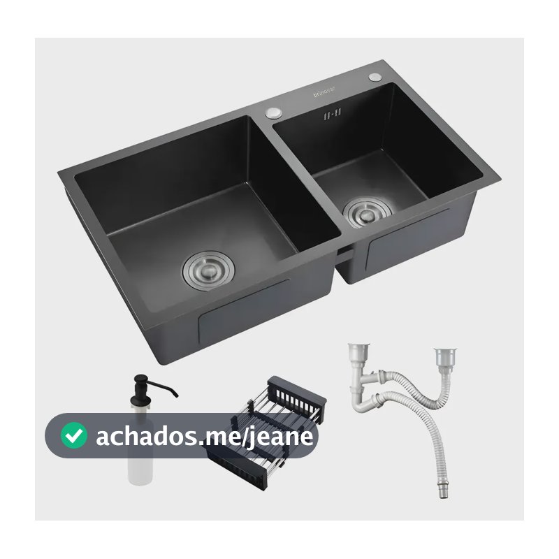 Cuba Dupla Gourmet Preta Cozinha Aço Inox C/ Acessórios  Preto