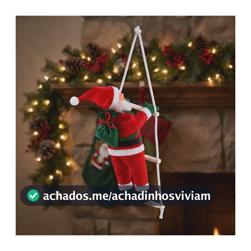 Papai Noel Subindo Escada Escalador 30cm Jardim Natal Porta Vermelho - Papai Noel 30 Cm Subindo As Escadas 127/220v
