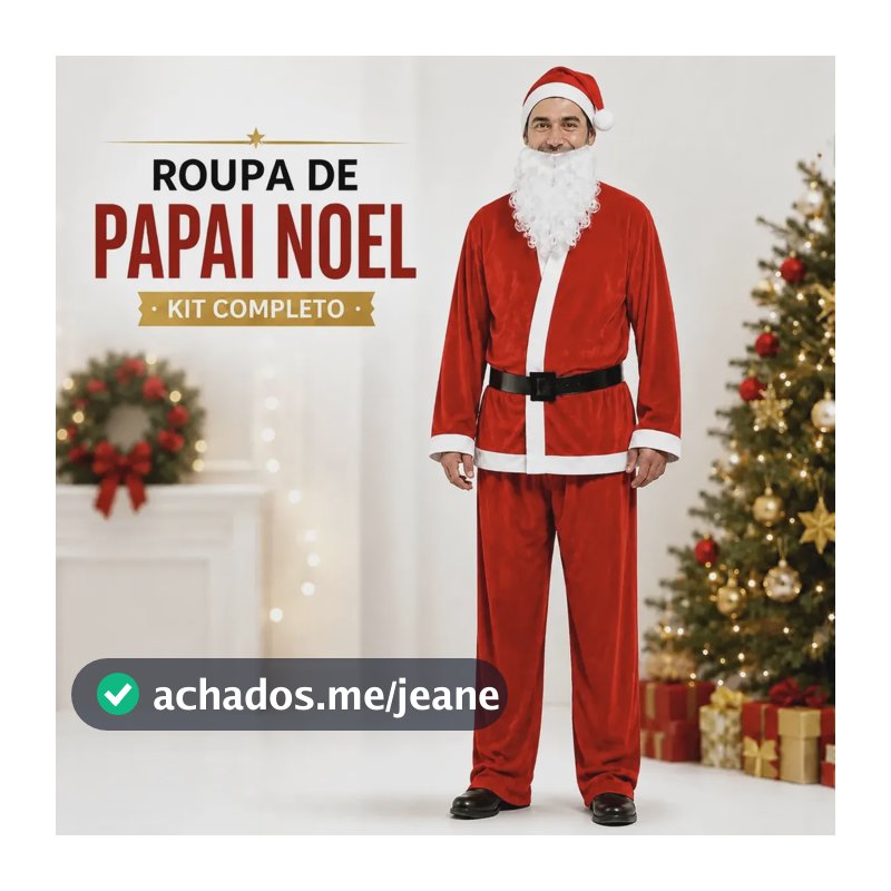 Roupa De Papai Noel Completa Fantasia Em Cetim Com Saco Papai Noel Cetim + Saco Único