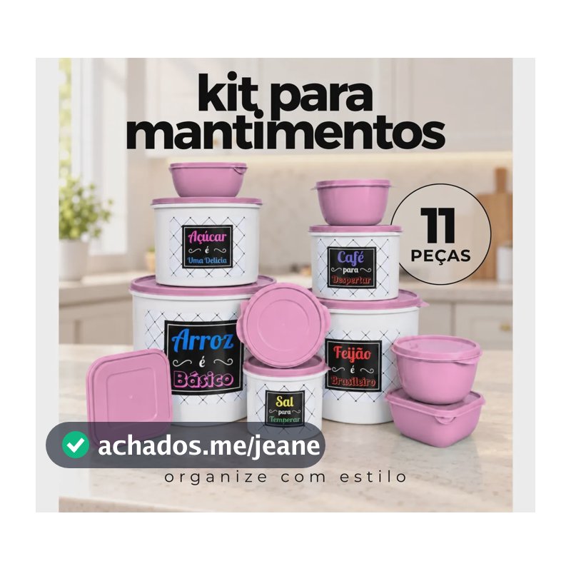 Kit Potes Para Mantimentos De Cozinha 11 Peças Herméticos Rosa Bb Tpw