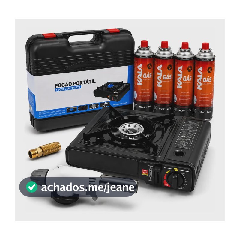 Kit Fogareiro Fogão Portátil Camping Com Gás E Maçarico 2.9 Kw