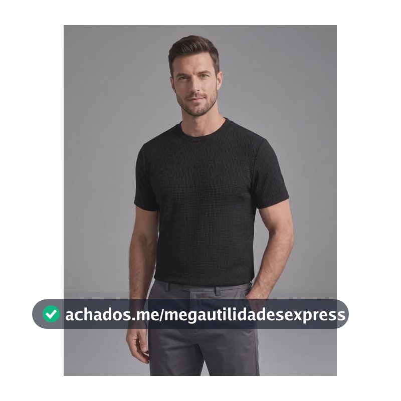 Camiseta Masculina Texturizada Gola Redonda Estilo Old Money Preto M