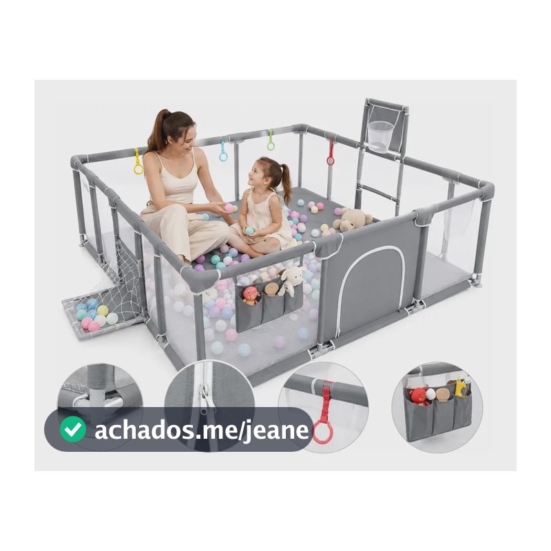Cercadinho Para Bebê Cercadinho Grande Crianças Para Cinza-escuro Pano