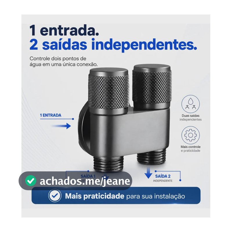 Registro Torneira Válvula Dupla 2 Saídas Independentes Preto