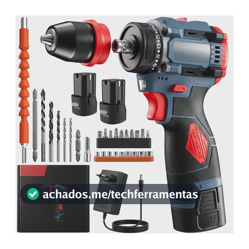 Furadeira E Parafusadeira Brushles Portátil Sem Fio 2 bateria 2 em 1 – Furadeira/Parafusadeira sem escovas com 25 acessórios padrão