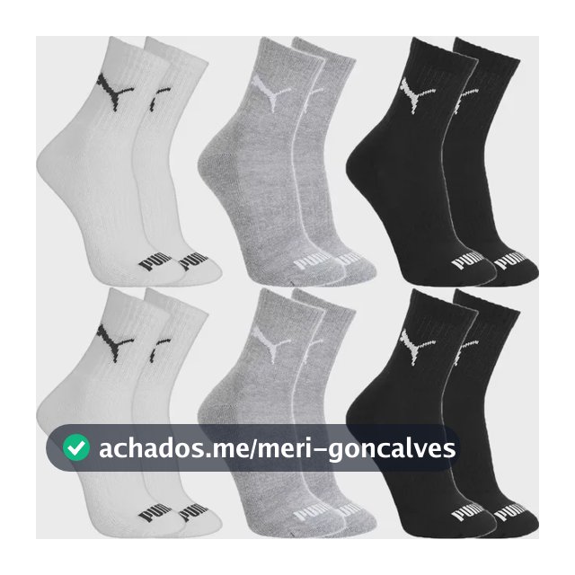 Kit 6 Pares Meias Puma Algodão Cano Médio Alto Atoalhado