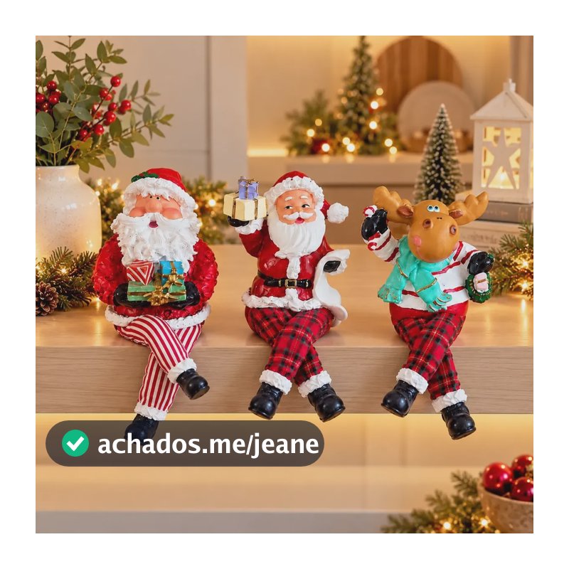 Trio Enfeites Natalinos, Perninha Em Tecido, Decoração Natal Vermelho Papai Noel