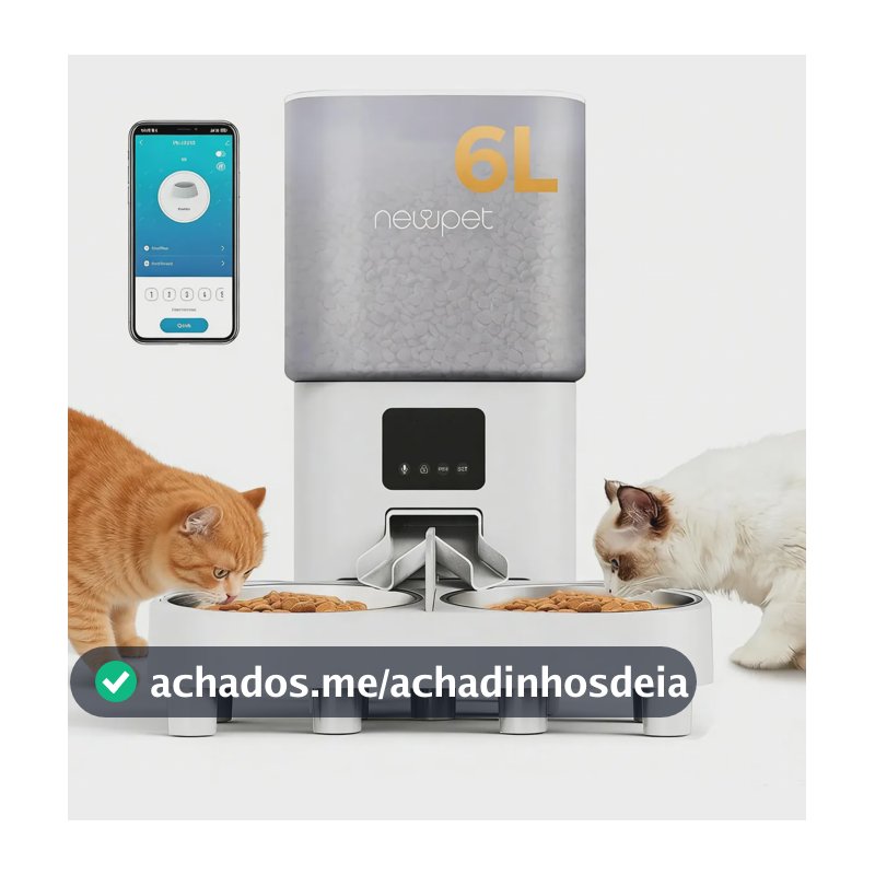 Comedouro Automático Gatos Cachorros New Pet 6L Programável Branco
